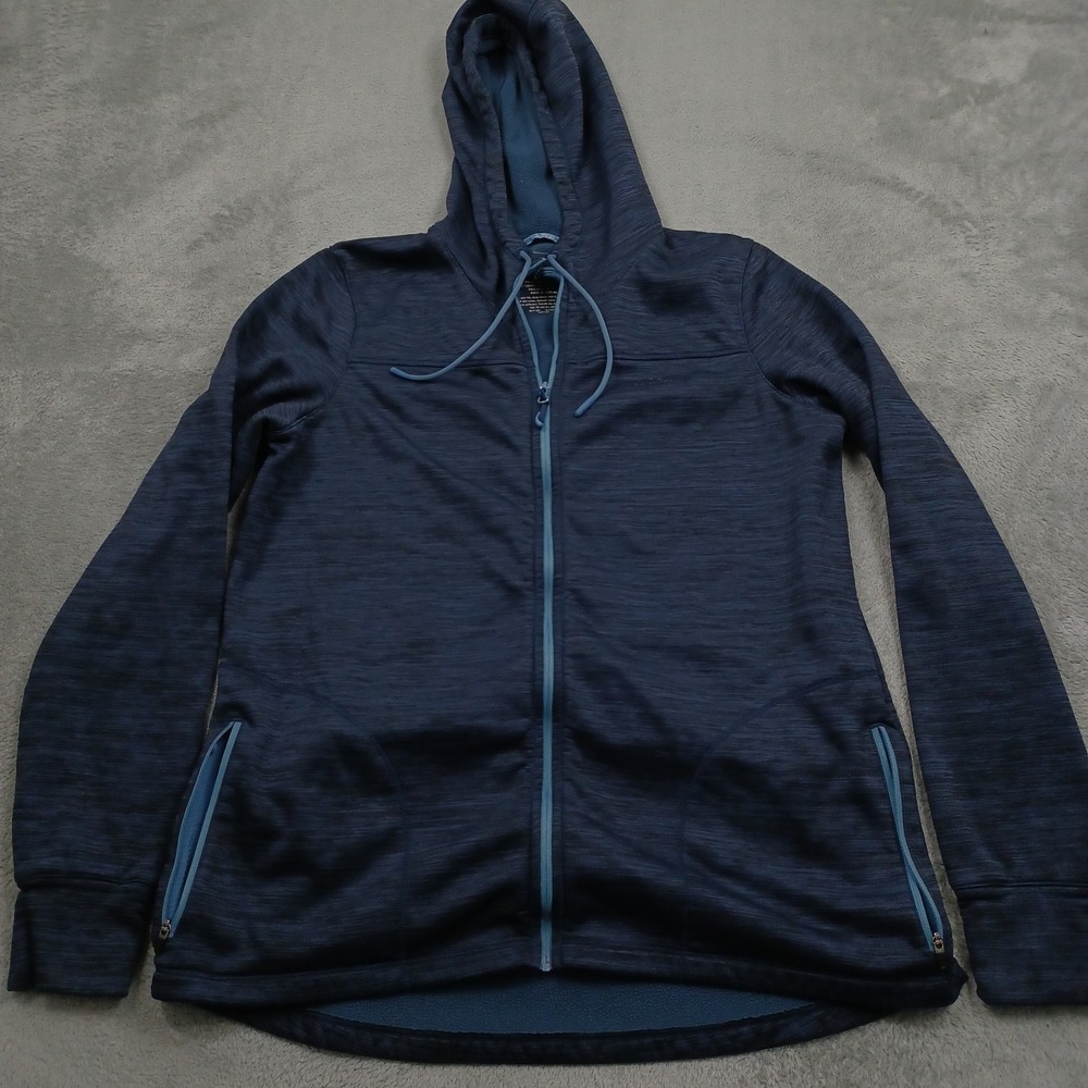 LL Bean Jacket Womens Large Blue Full Zip Hooded Pockets Outdoor Fleece Casual